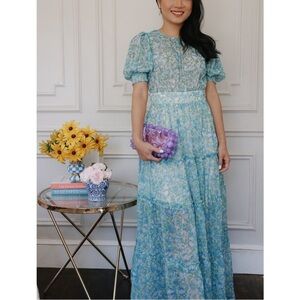 byTiMo - Blue and Green Floral Sheer Dress